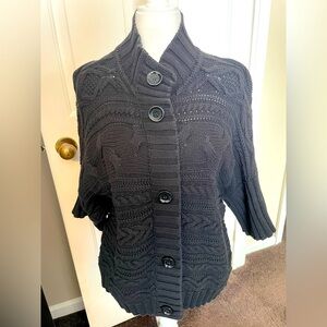 Michael Kors Chunky Cable Knit Black  Sweater Size XL Short Sleeve Button/Snap